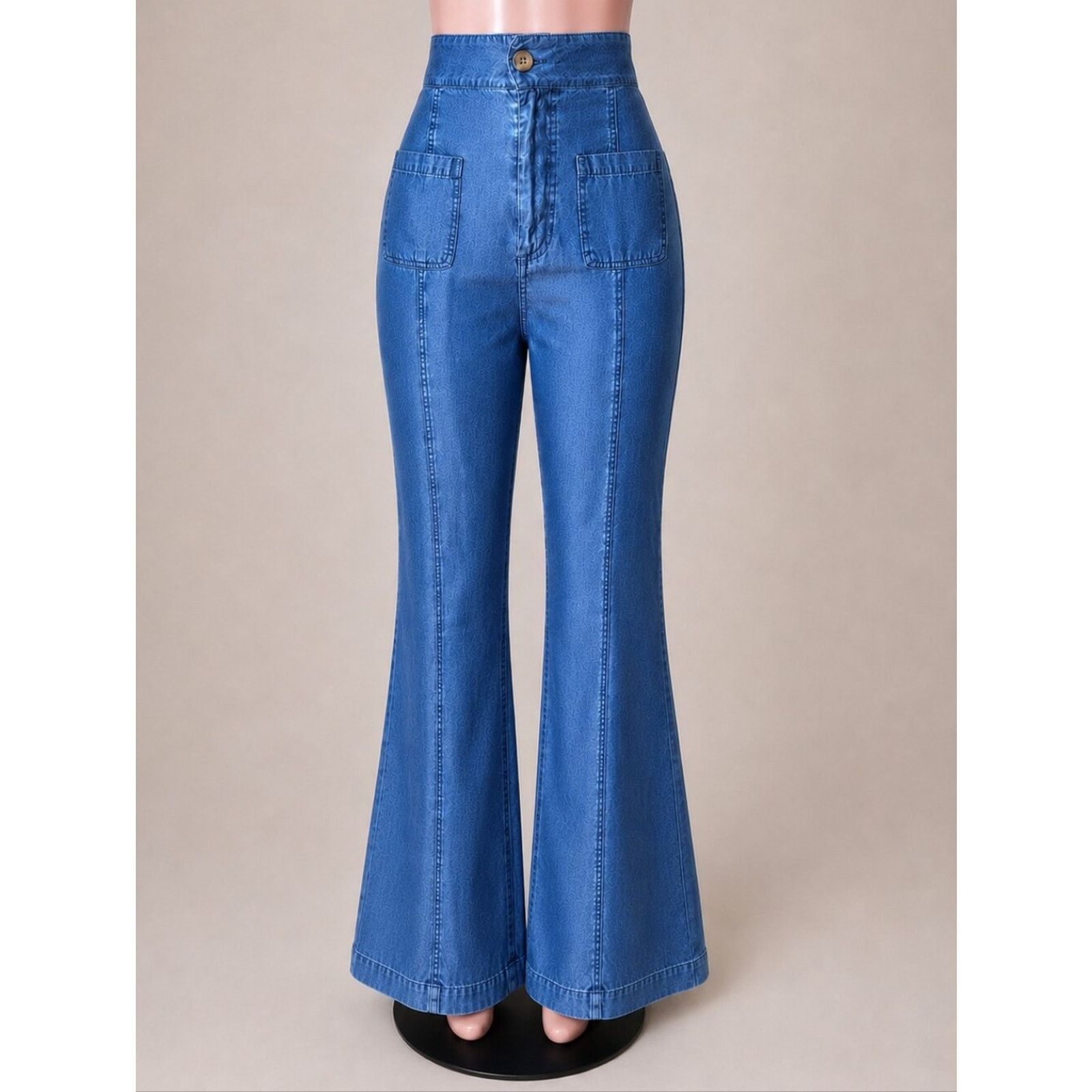 Vintage Voodoo Vixen Shimmering Chambray High-Waist Flare Jeans XL Size 32" / US 10 / IT 46 - 1 Thumbnail