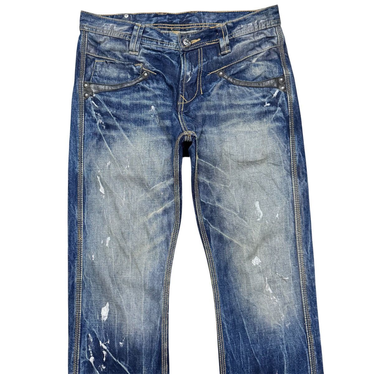 Japanese Brand ARMY OF NO Leather Trimm Denim Painter Jeans Studded Size US 30 / EU 46 - 3 Thumbnail