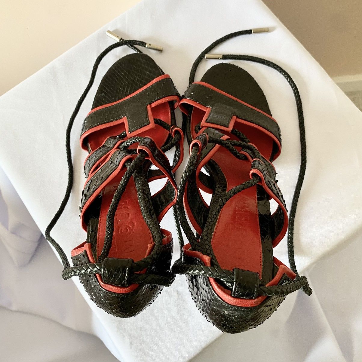 Alexander McQueen Alexander McQueen Python Black/Red Lace Up Heels Sandals Y2K Size US 10 / IT 40 - 6 Thumbnail