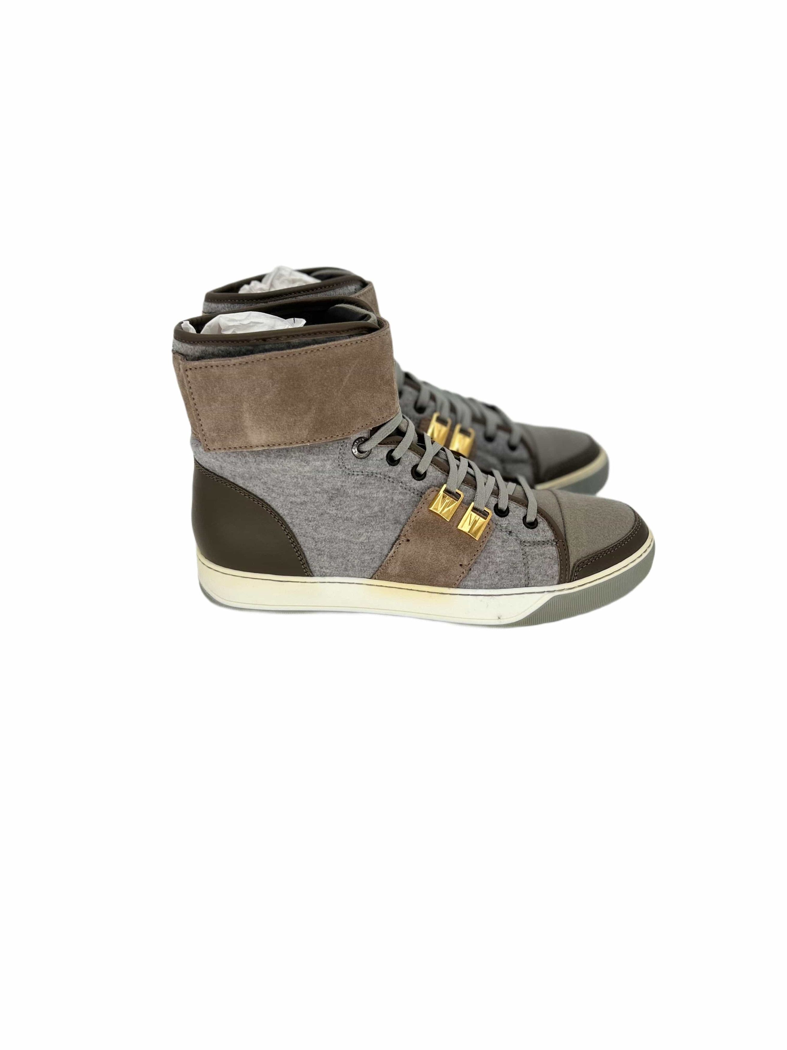 Lanvin Lanvin Grey / Brown Wool Felt Hi Top Sneaker With Metal Det Size US 9 / EU 42 - 2 Thumbnail