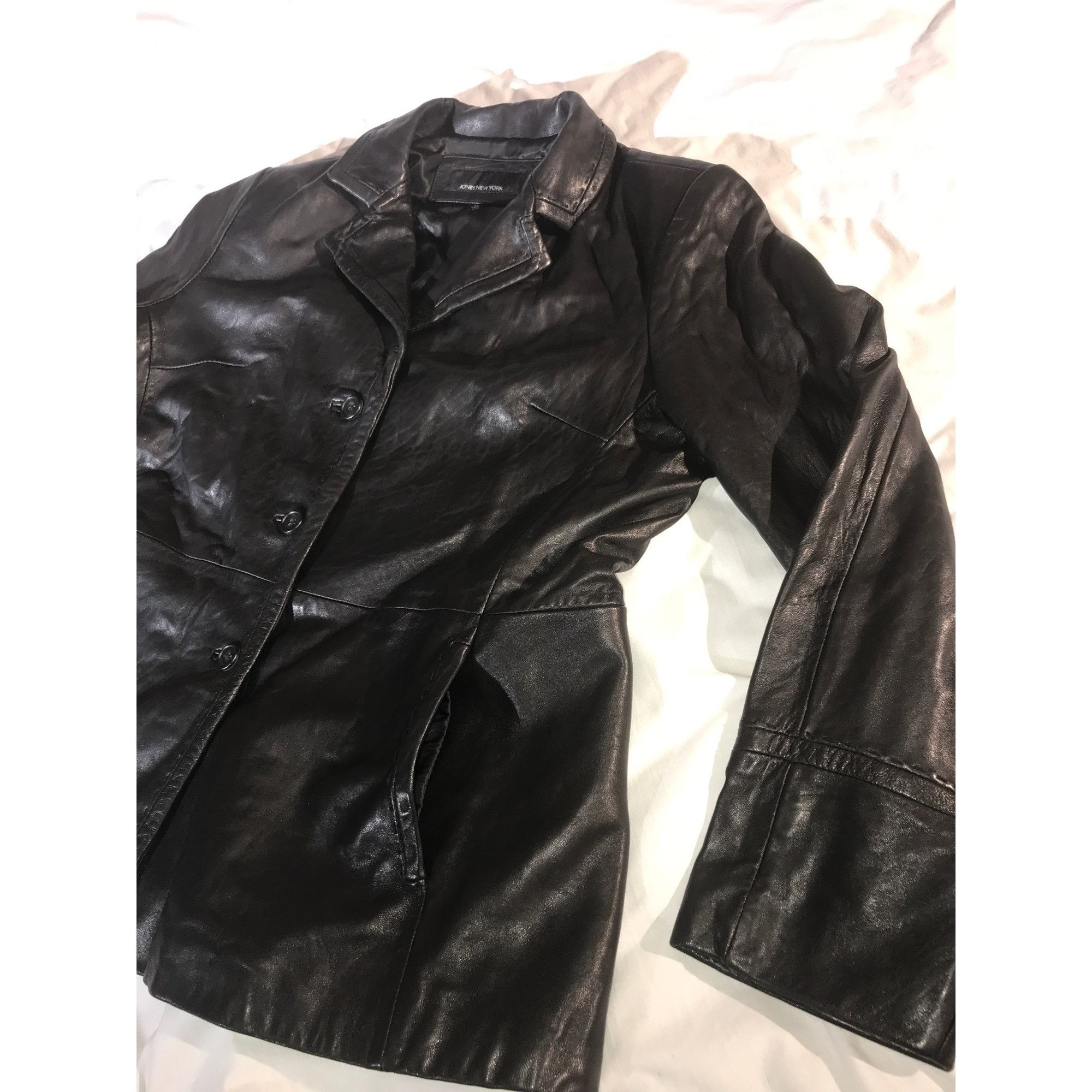 Jones New York Jones New York Women's Black Lambskin Leather Jacket Blazer Size XL / US 12-14 / IT 48-50 - 3 Thumbnail