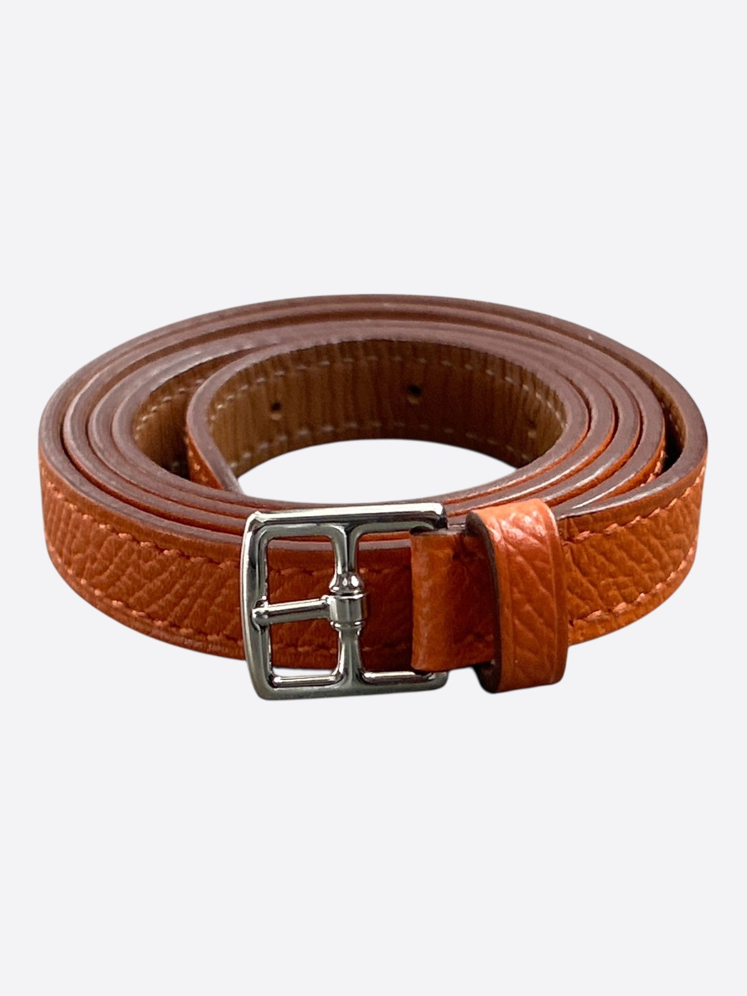 Hermes Orange Epsom Palladium Hardware Etriviere Double Bracelet Size ONE SIZE - 1 Thumbnail