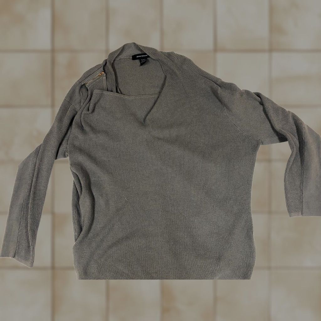 Vintage Ashley Stewart Sweater Cardigan Womens 26 Gray Drape Zip Crew Neck 1/4 Zip Lightweight Cable-Knit Long Sleeve Size 4XL / US 24-26 - 1 Thumbnail