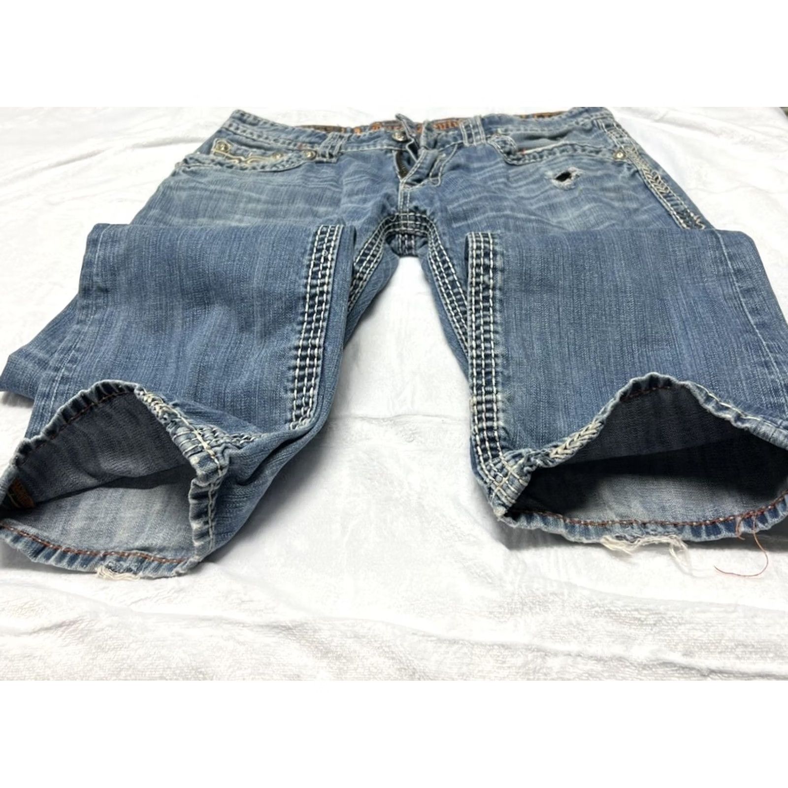 Vintage VINTAGE? ROCK REVIVAL Royce MEN'S 32 x 30 DISTRESSED STRAIGHT LEG BLUE JEANS Size US 32 / EU 48 - 7 Thumbnail