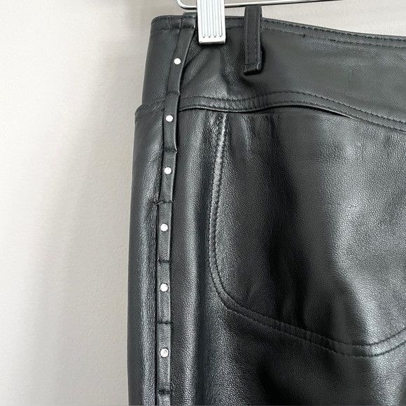 Vintage Vintage Black Leather Straight Leg Pants w/ Rhinestone Trim Size 30" / US 8 / IT 44 - 8 Thumbnail
