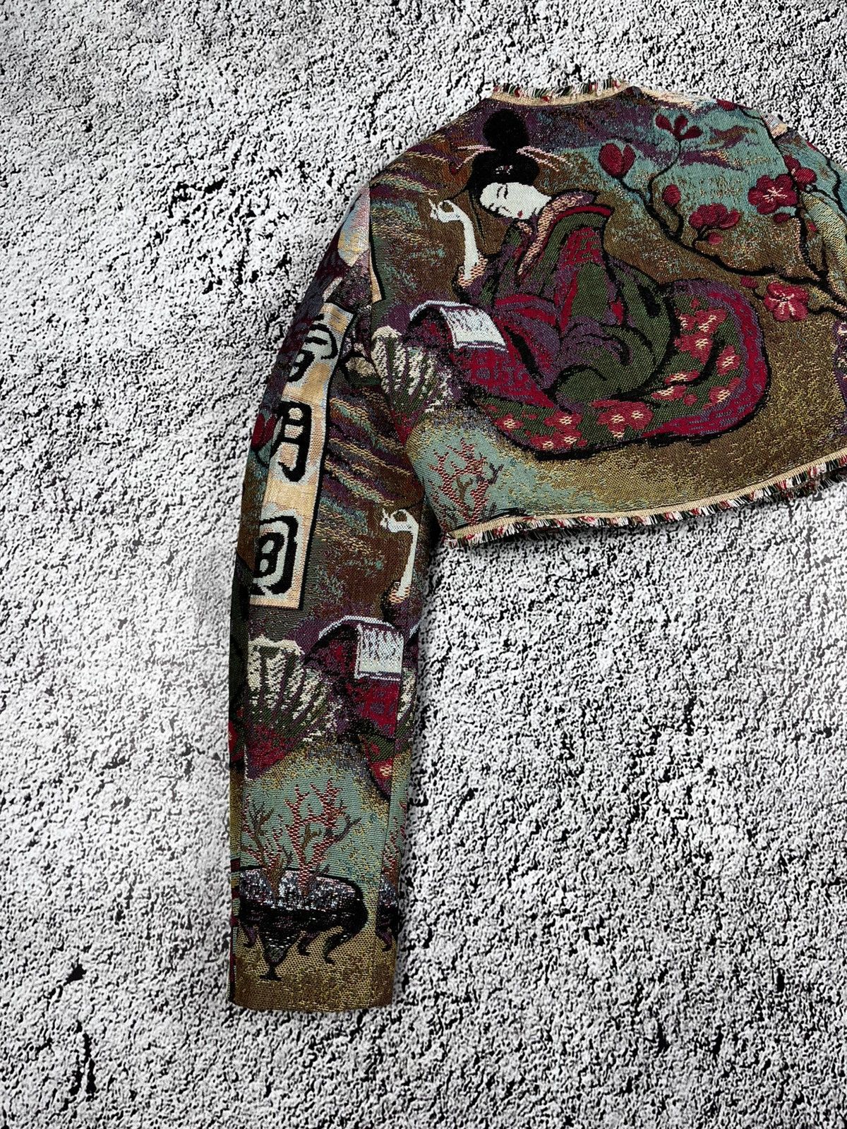 Handmade Vintage Japanese Geisha Tapestry Cropped Bolero Jacket Size S / US 4 / IT 40 - 2 Thumbnail