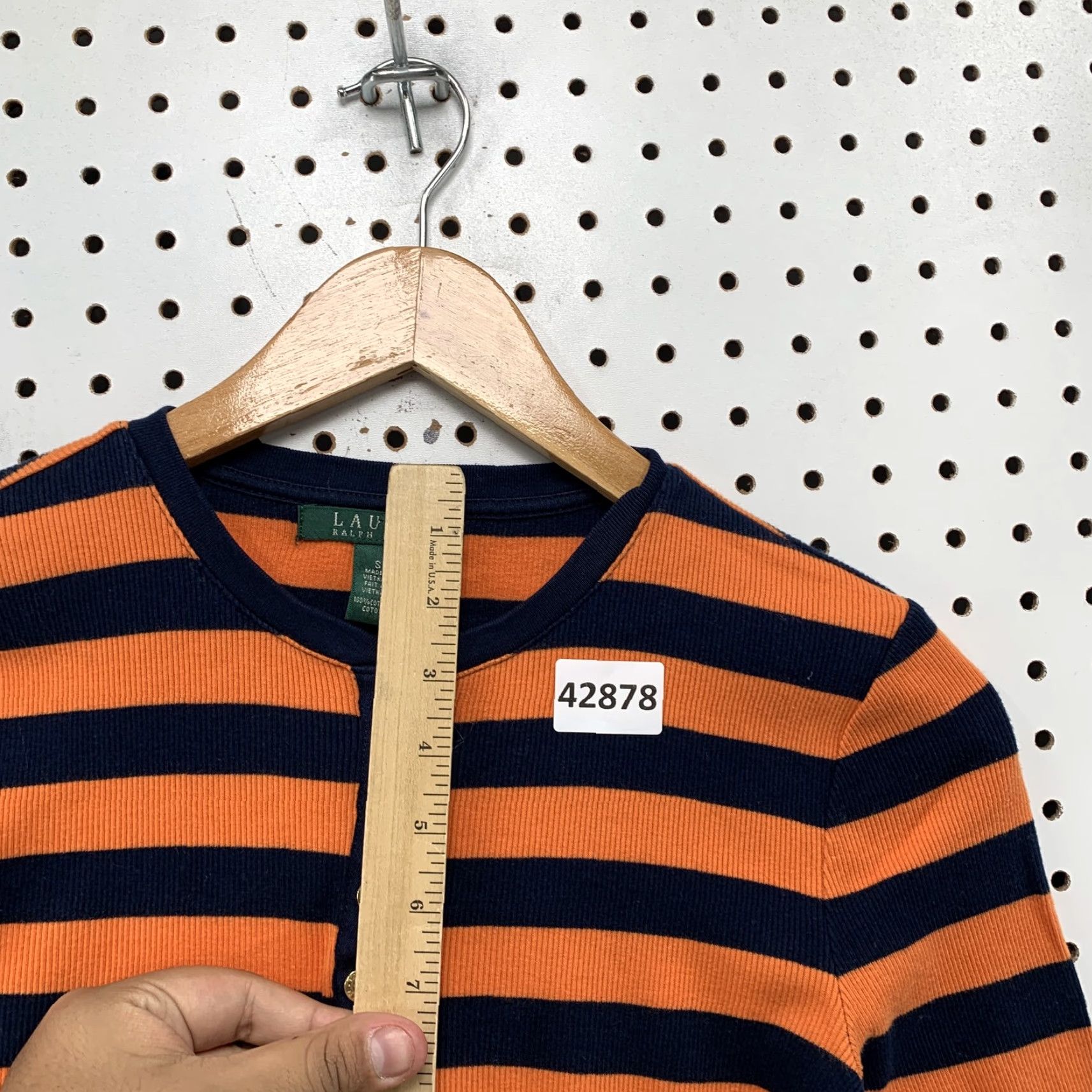 Ralph Lauren Lauren Ralph Lauren Henley Shirt Womens Small Orange Navy Striped 3/4 Sleeve Casual Blouse Size S / US 4 / IT 40 - 5 Thumbnail