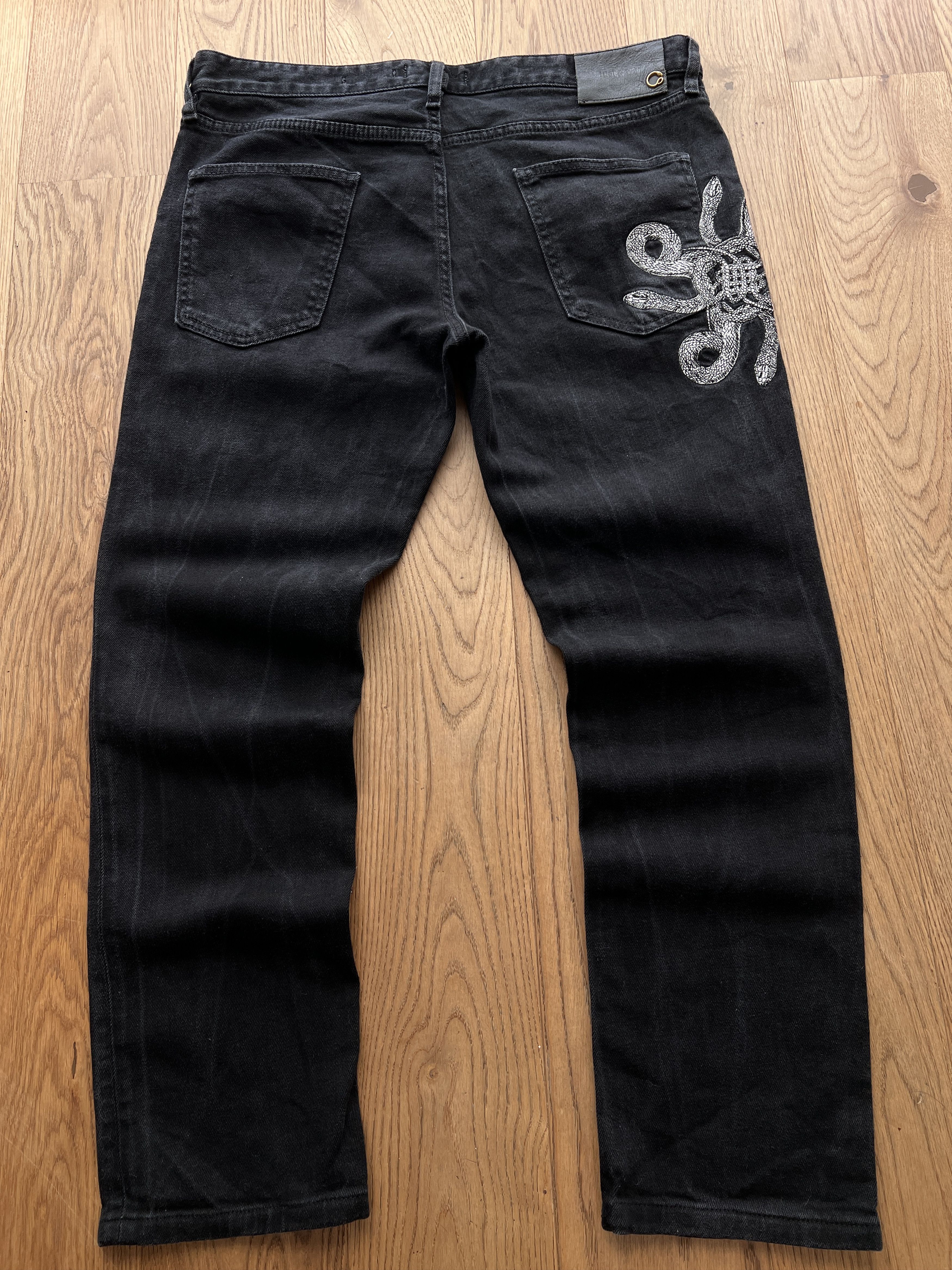 Just Cavalli Just Cavalli embroidery snake black denim jeans stretch rare Size US 33 - 23 Thumbnail