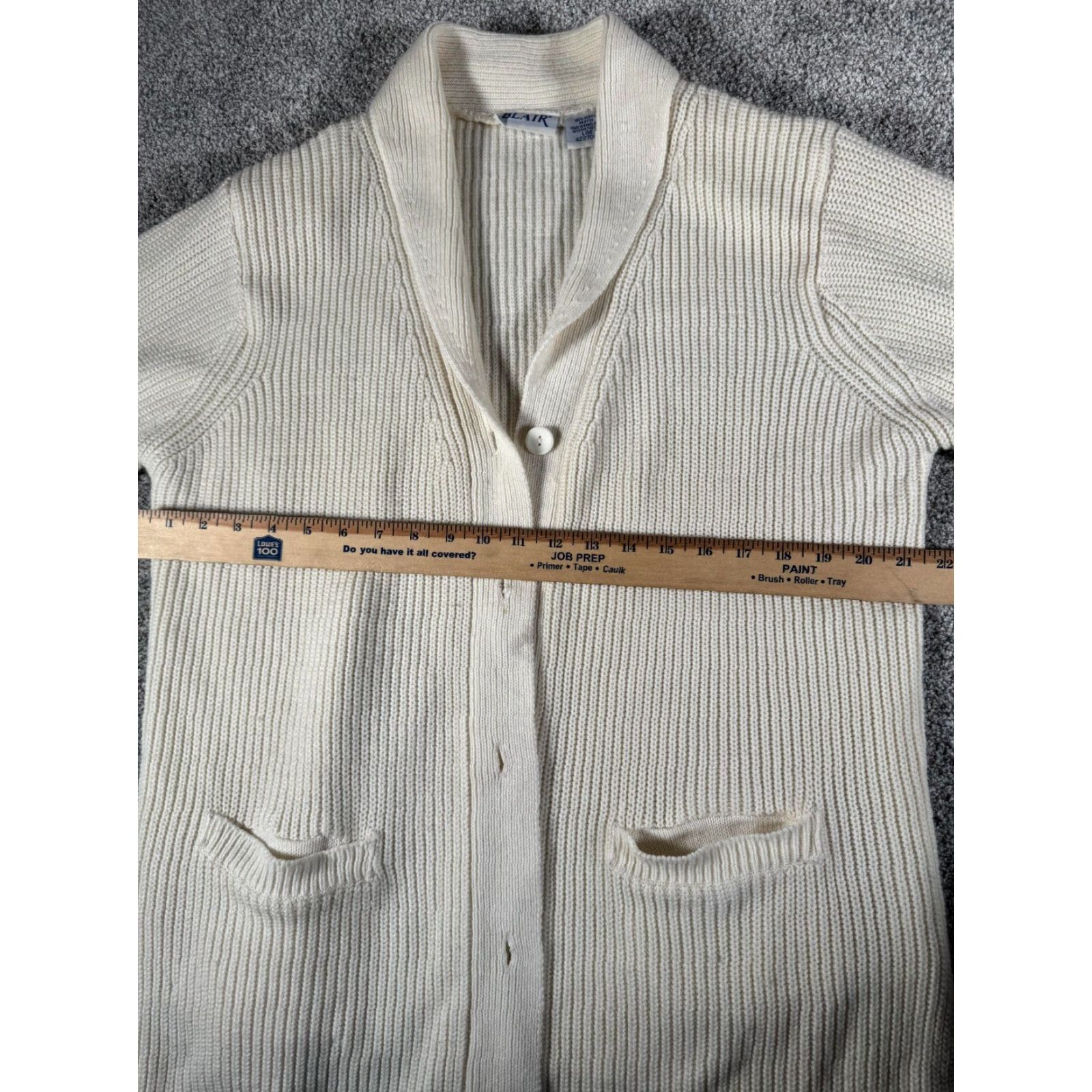 Blair VINTAGE Blair Cardigan Sweater Women Large L Cream 80s Pockets Ribbed V-Neck Academia Mens? Womens Size L / US 10 / IT 46 - 5 Thumbnail