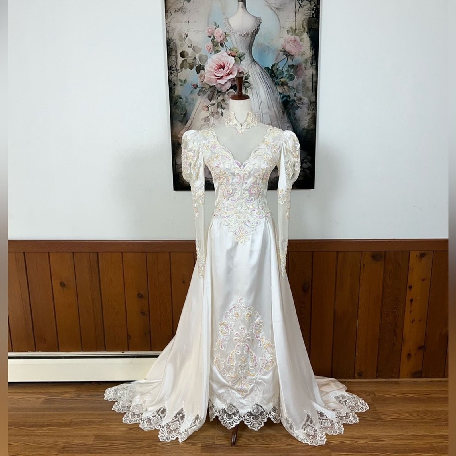 Vintage 90s Pink Sequin Cathedral Length Wedding Gown!