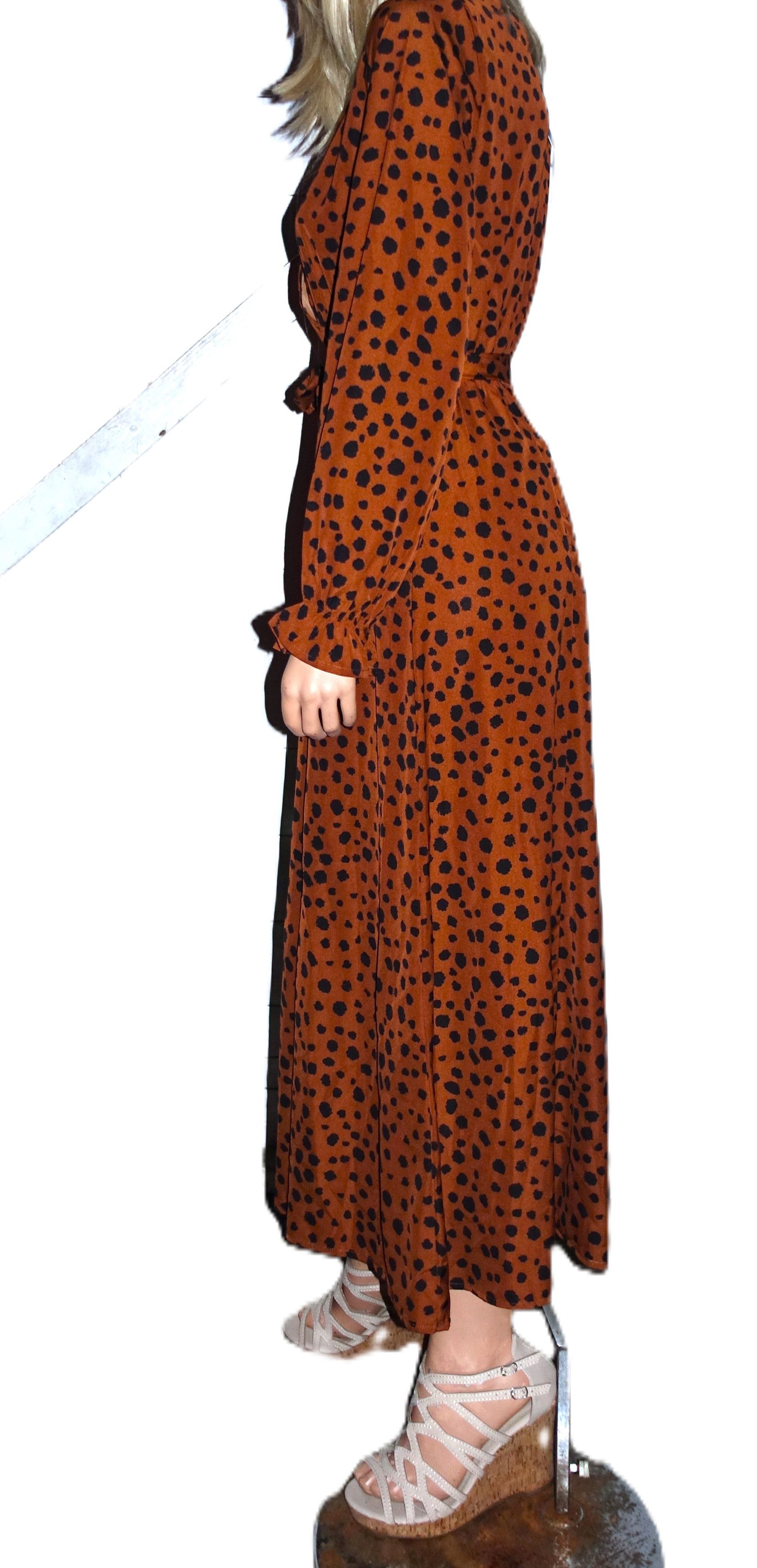 Other Cupshe Brown Black Faux Wrap Polka Dot Dress M NWT Size M / US 6-8 / IT 42-44 - 5 Thumbnail
