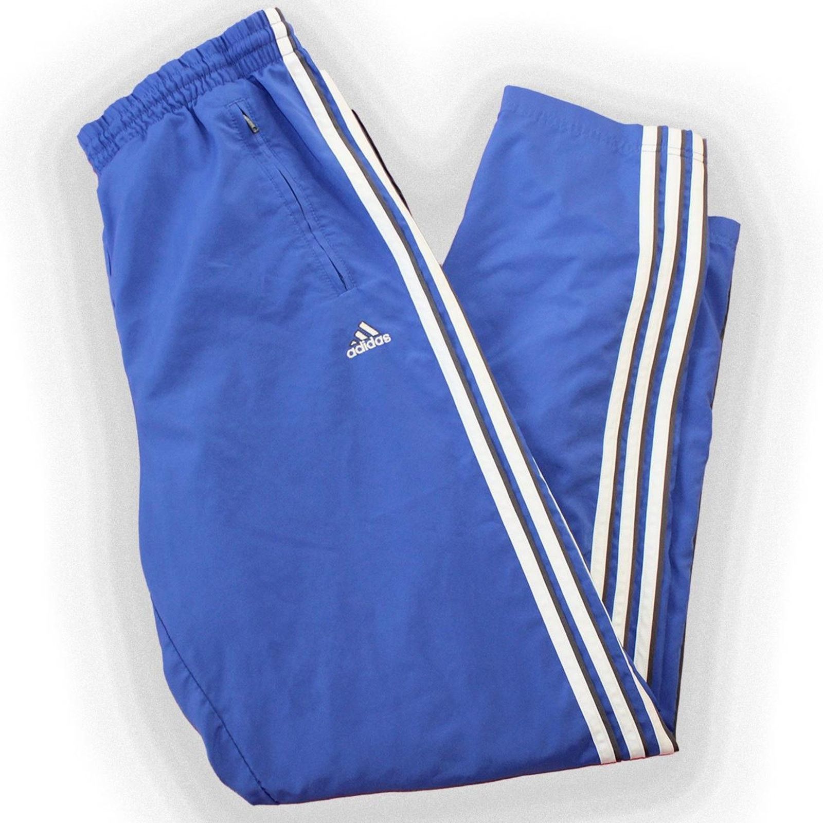 Adidas Vintage 2000's Baggy Blue Adidas Striped Trackpants Size 26" / US 2 / IT 38 - 2 Thumbnail