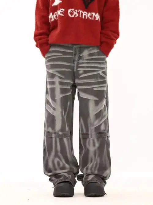 Jean Retro washed distressed hand painted graffiti hip hop jeans Size US 30 / EU 46 - 1 Thumbnail