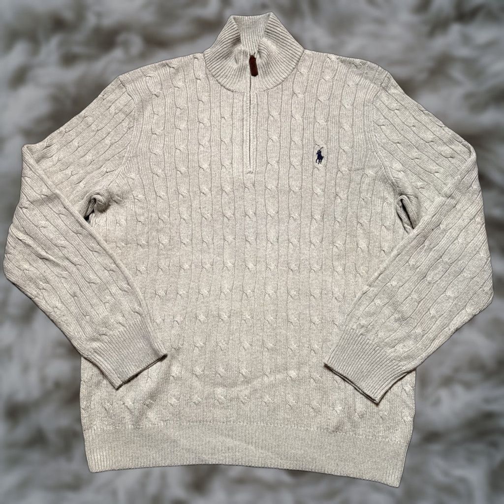 Polo Ralph Lauren Polo Ralph Lauren Sweater Mens XL Gray Cable Knit 1/4 Zip Silk Size US XL / EU 56 / 4 - 1 Thumbnail