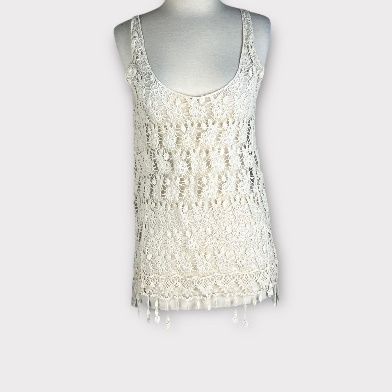 Nordstrom Mimi Chica | Vintage Y2K Boho Crochet Tank Top | Small Size S / US 4 / IT 40 - 1 Thumbnail