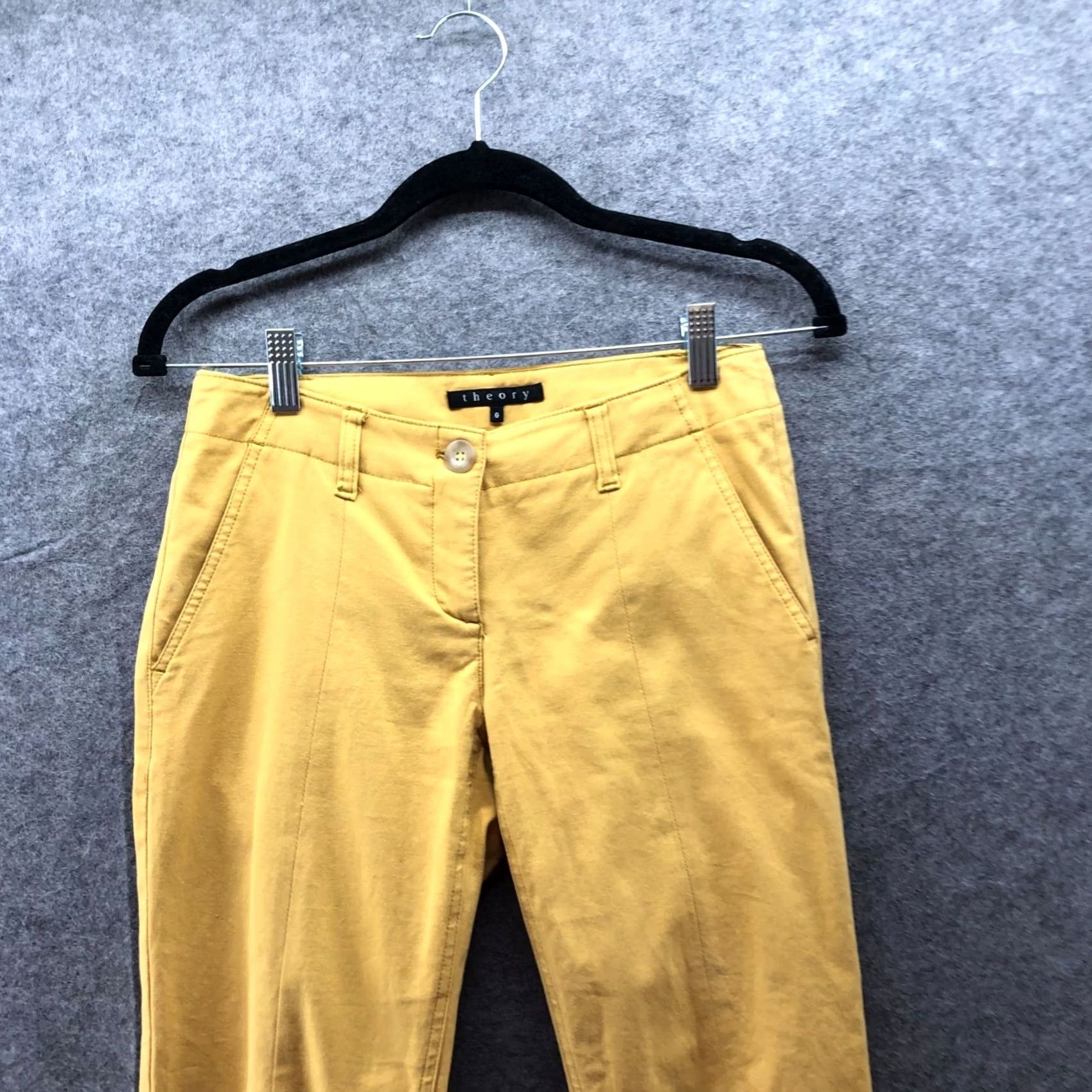 Theory Theory Slim Zip Ankle Pants Womens 0 Mustard Yellow Cotton Blend Trouser Low Rise Skinny Inseam 26.5 in Size 25" / US 0 / IT 36 - 3 Thumbnail