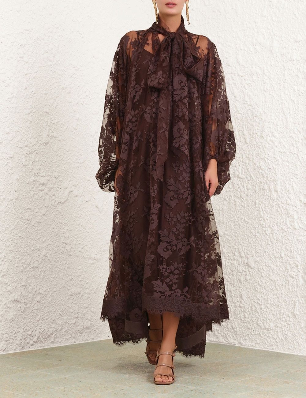 Zimmermann oc11z0725 Illustration Lace Gown in Brown Size L / US 10 / IT 46 - 8 Thumbnail