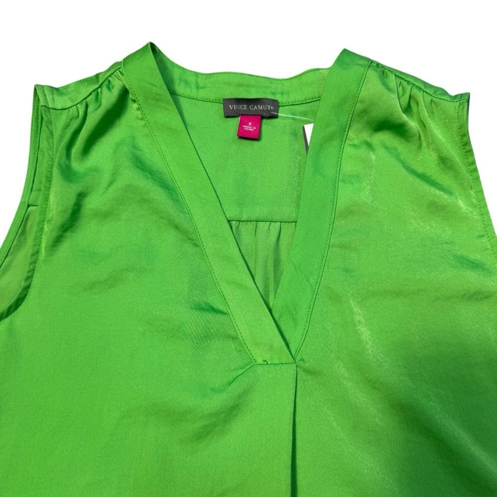 Vince Camuto NWT New Vince Camuto Lime Green Rumpled Satin Sleeveless Bl Size S / US 4 / IT 40 - 9 Thumbnail