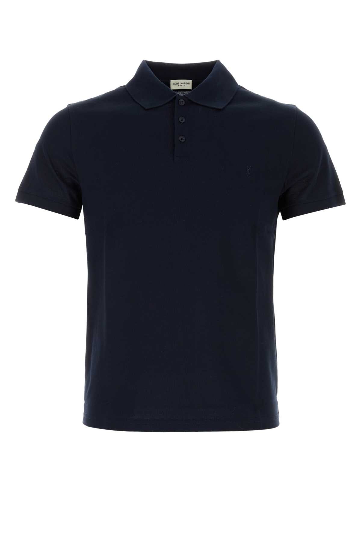 image of Saint Laurent Paris Navy Blue Piquet Polo Shirt, Men's (Size Small)