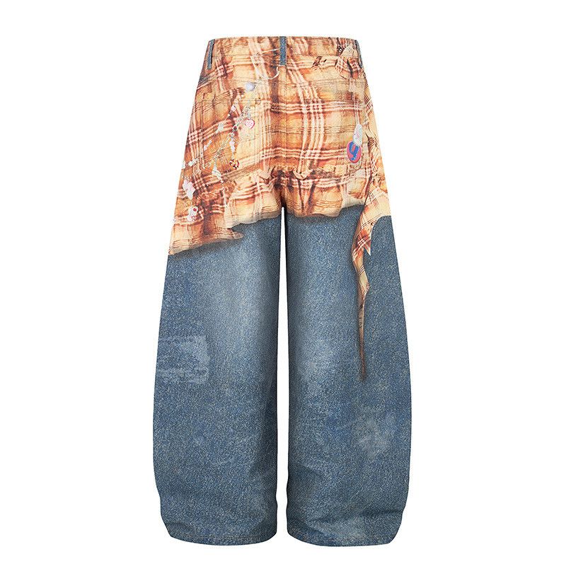 Jean American retro bear print washed distressed leg jeans Size US 32 / EU 48 - 2 Thumbnail