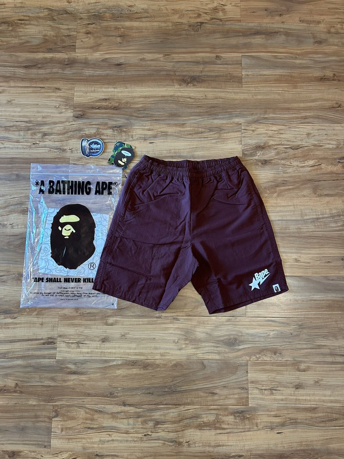 Bape NEW Bape Burgundy Bape Sta Beach Shorts Size US 36 / EU 52 - 1 Thumbnail