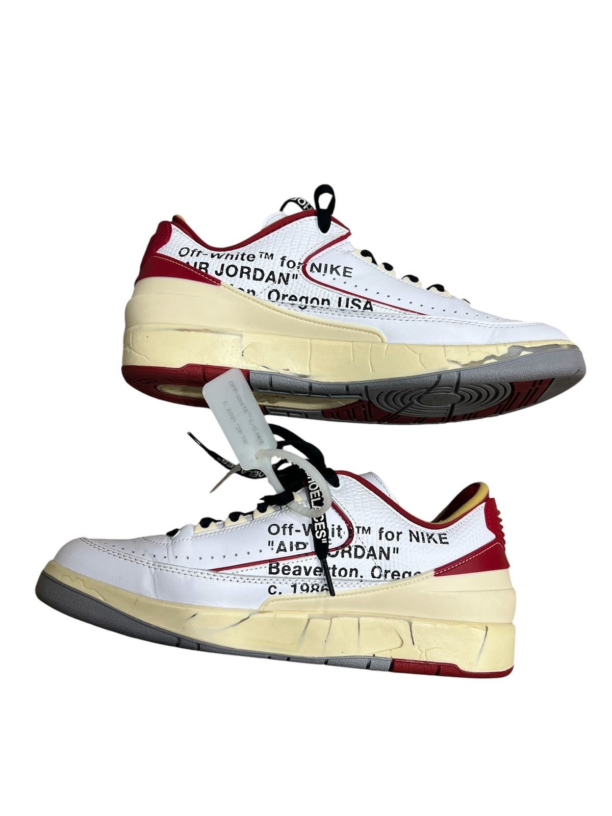 Jordan Brand × Off-White Jordan 2 Retro Low SP Off-White White Red Size US 9.5 / EU 42-43 - 2 Thumbnail