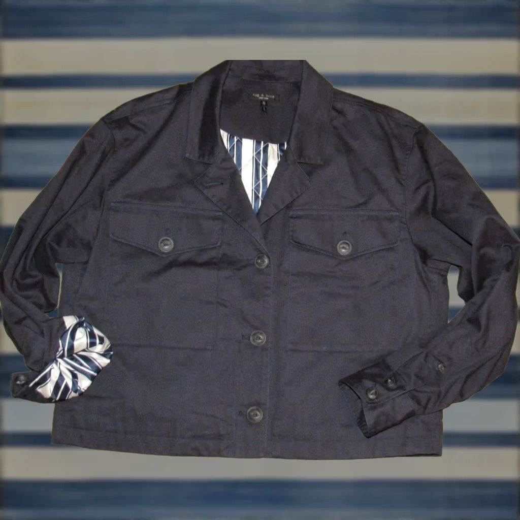 Rag & Bone RAG & BONE Navy Blue Cropped Cotton Jacket with Quilted Lining Medium Women Shirt Cropped Navy Blue Cotton Rag & Bone 90s Event Size M / US 6-8 / IT 42-44 - 1 Thumbnail