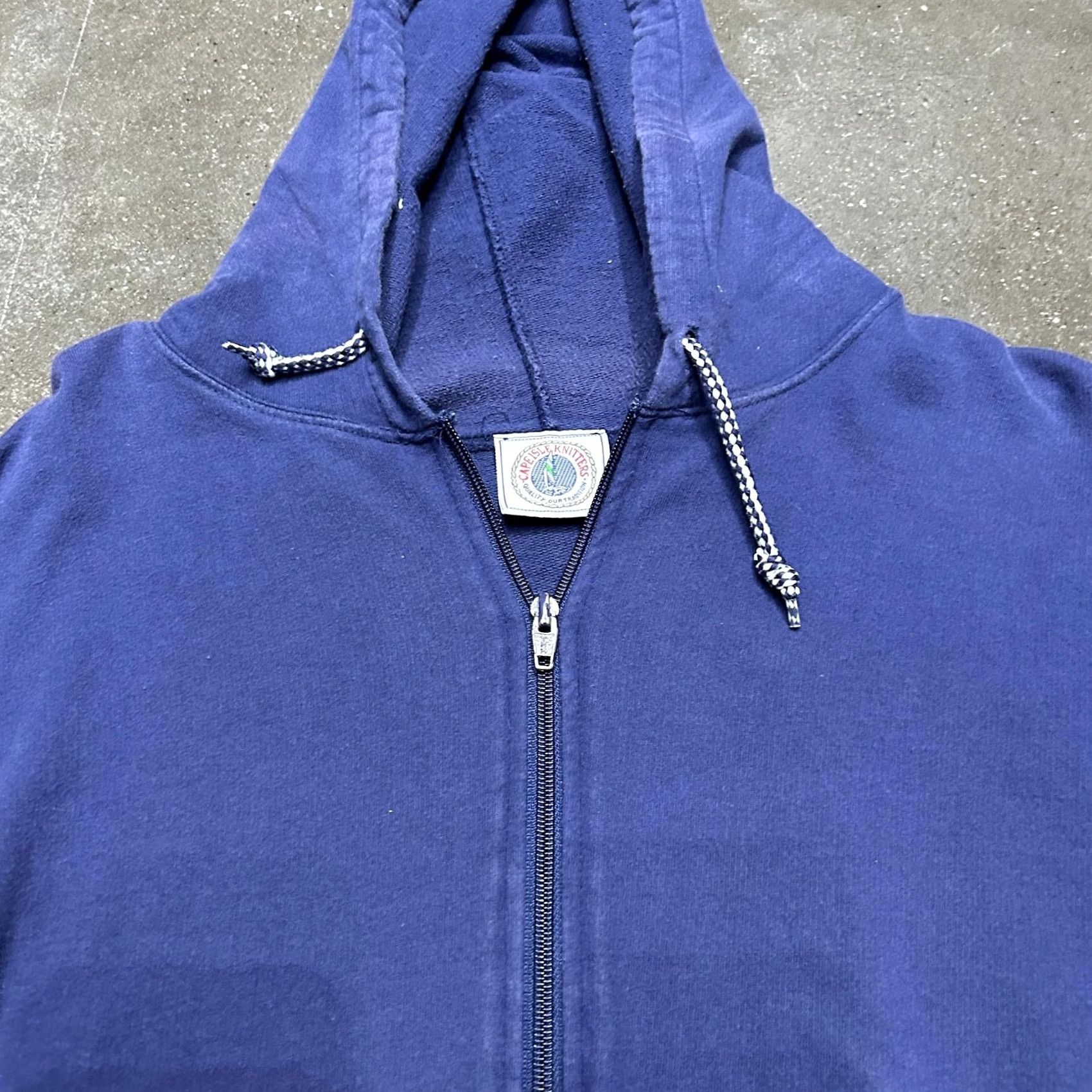 Vintage VINTAGE Cape Isle Knitters Hoodie Womens Large Navy Full Zip Cotton Drawstring Size L / US 10 / IT 46 - 2 Thumbnail