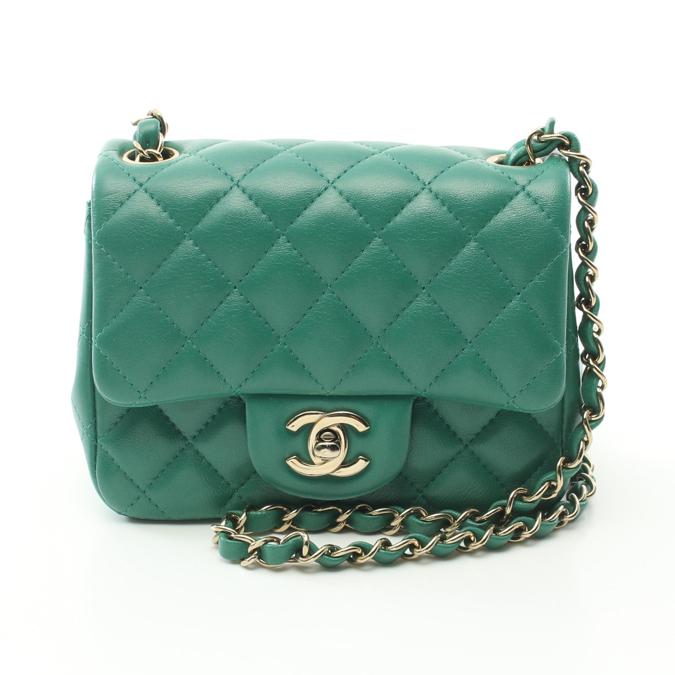 Chanel Mini Matelasse Chain Shoulder Bag Lambskin Green Gold Hardware, Women's