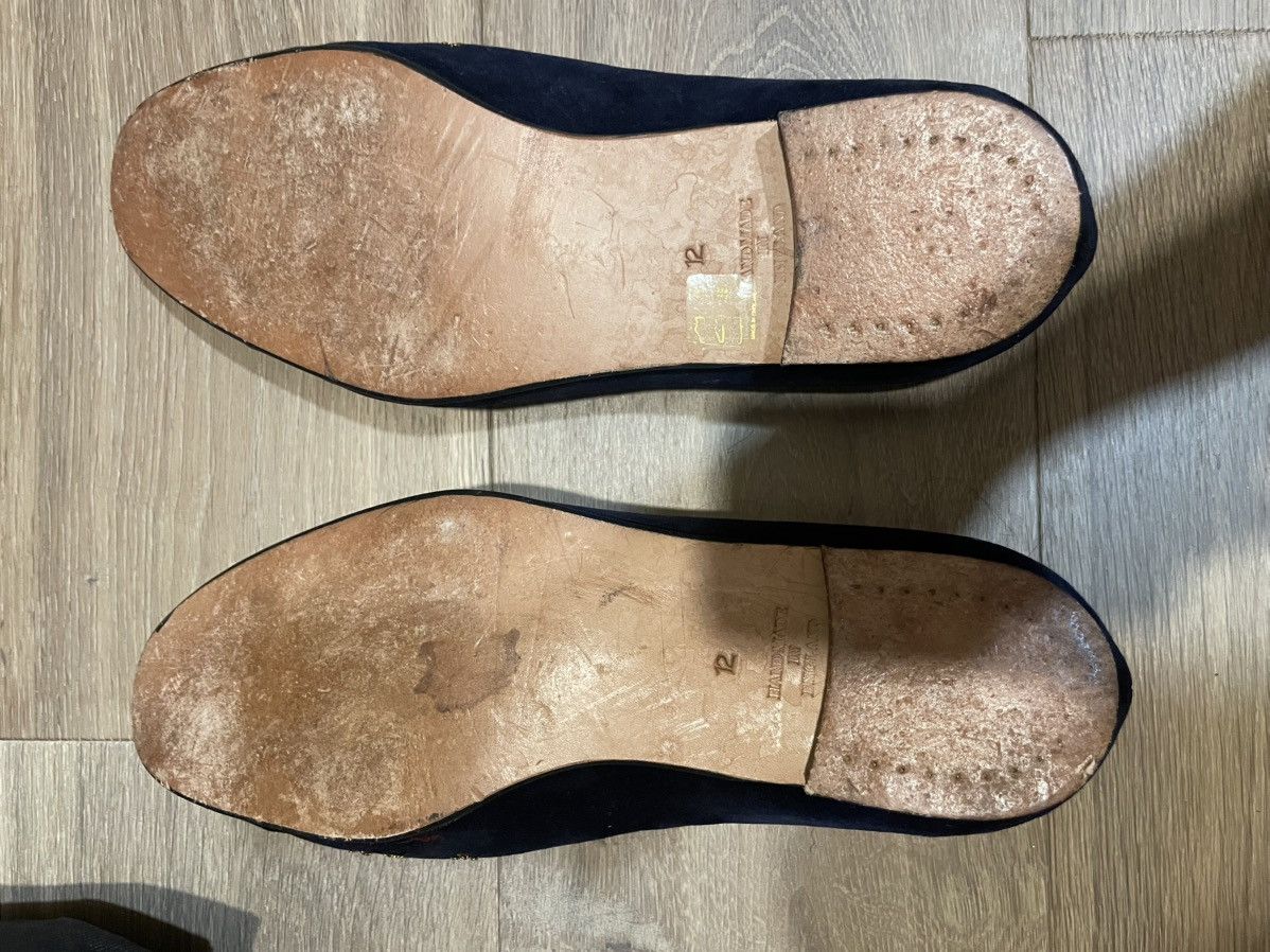 Shipton & Heneage Blue velvet Albert slipper/loafer gold tulip Size US 13 / EU 46 - 2 Thumbnail