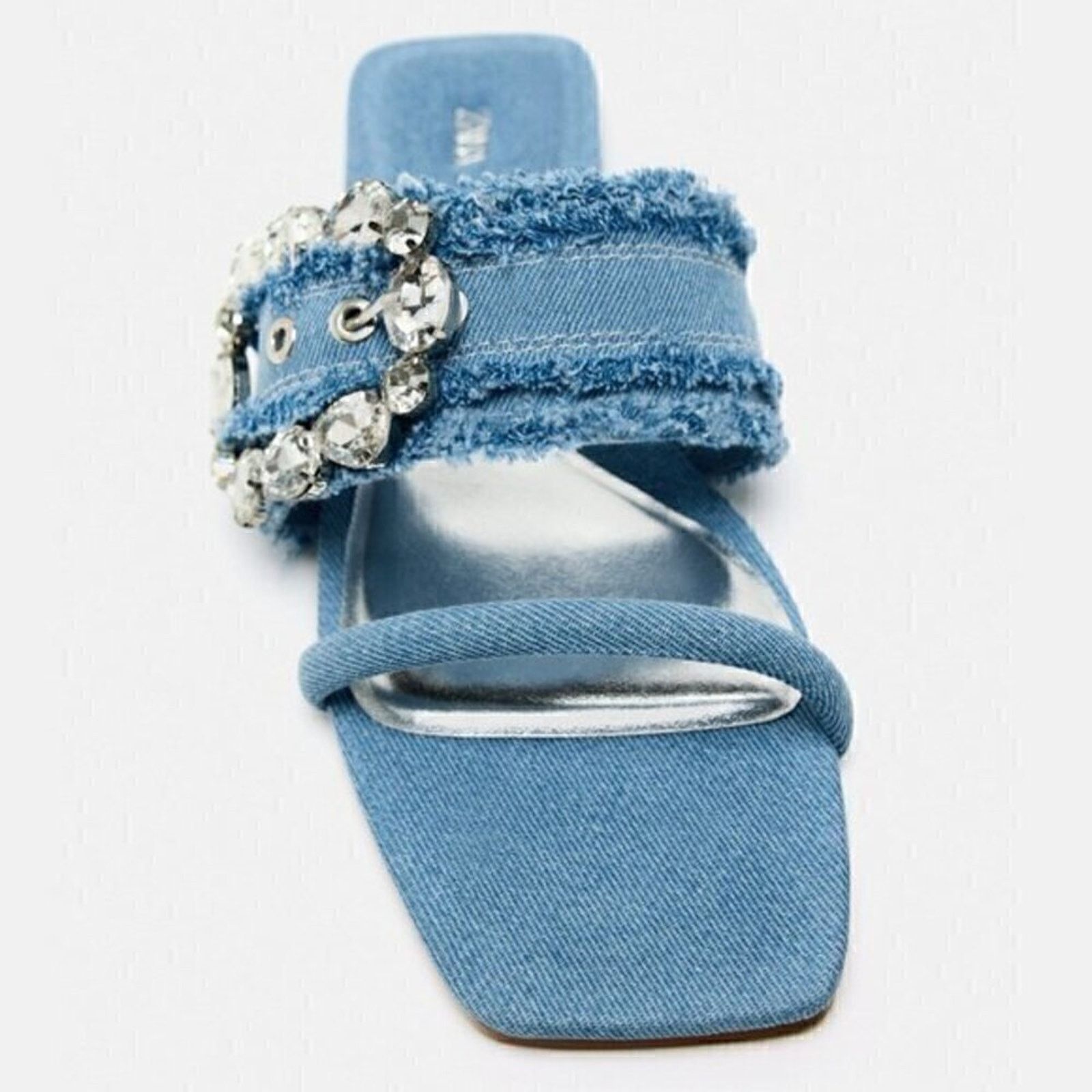 Zara ZARA Embellished Denim Slide Sandals NWT Size US 8 / IT 38 - 19 Thumbnail