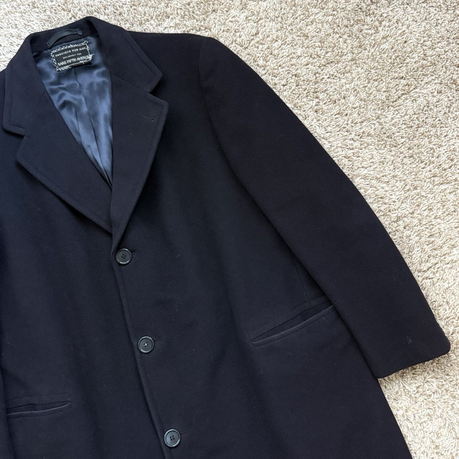 Saks Fifth Avenue × Vintage Vintage Saks Fifth Avenue 100% Pure Wool Black Trench Coat Size US L / EU 52-54 / 3 - 8 Thumbnail