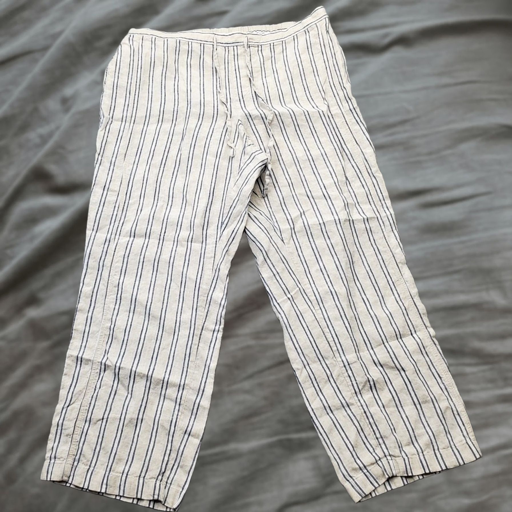 Coldwater Creek Coldwater Creek Womens XL Multicolor Striped Linen Drawstring Trouser Pants Size 40" / US 18 - 1 Thumbnail