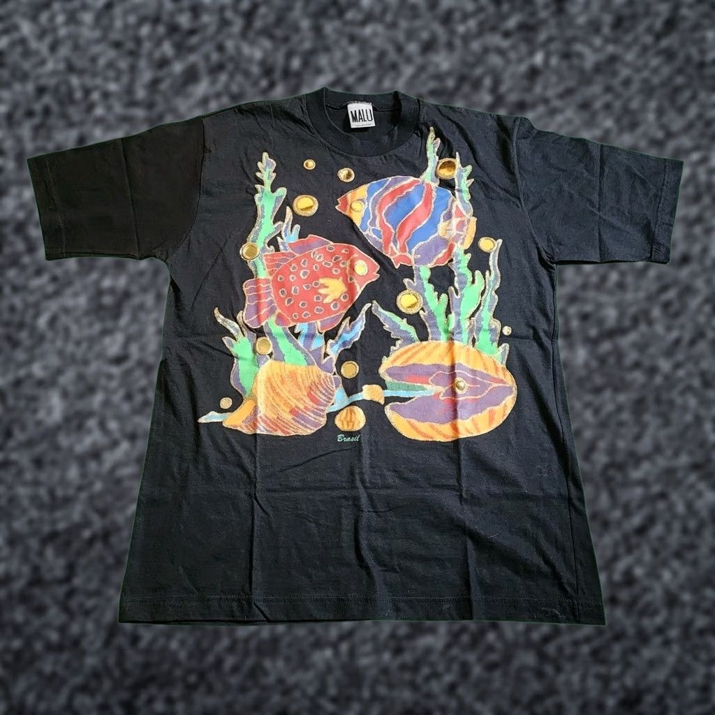 Vintage VINTAGE MALU Brasil T-Shirt Mens L Puff Paint Big Print 90s Graphic Print Black Cotton Short Sleeve Crew Neck Size US L / EU 52-54 / 3 - 1 Thumbnail