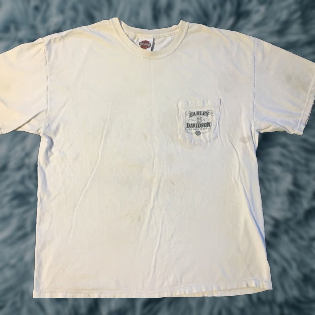 Harley Davidson VINTAGE Harley-Davidson Shirt XL White Bald Eagle Distressed 90s Grunge Biker USA Califonia 70s 80s Punk Graphic Tee Mens Size US XL / EU 56 / 4 - 1 Thumbnail