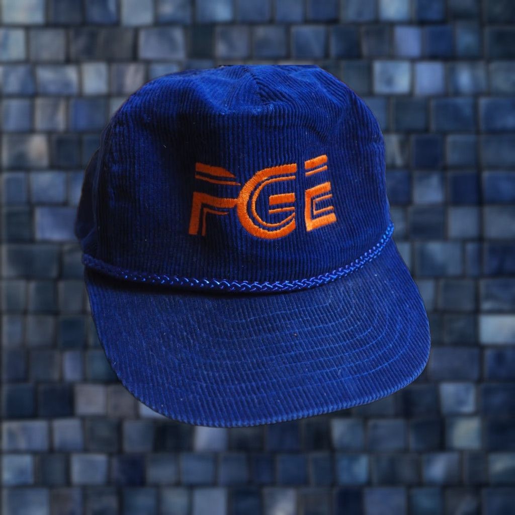 GAS VTG 80s 90s Pacific Gas Energy PGE Blue Corduroy Strapback Trucker Hat Cap OSFM Size ONE SIZE - 1 Thumbnail