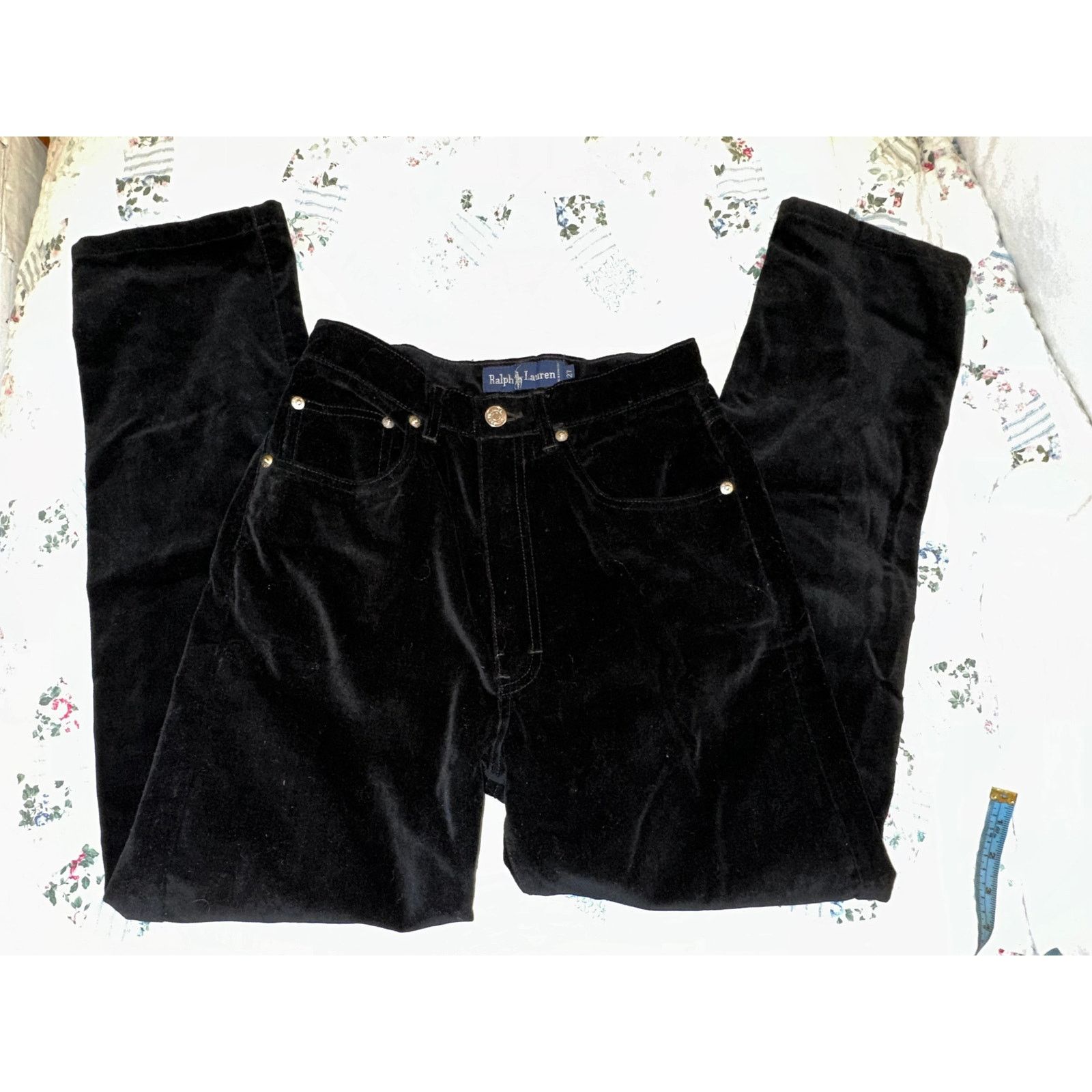 Ralph Lauren 80'S RALPH LAUREN BLACK COTTON VELVET HIGH WAISTED JEANS 27 Size 27" / US 4 / IT 40 - 10 Thumbnail