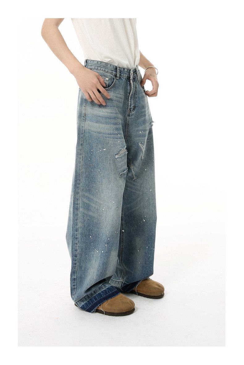 Japanese Brand × Jean Japanese retro whisker wash pattern raw edge scimitar jeans Size US 32 / EU 48 - 4 Thumbnail