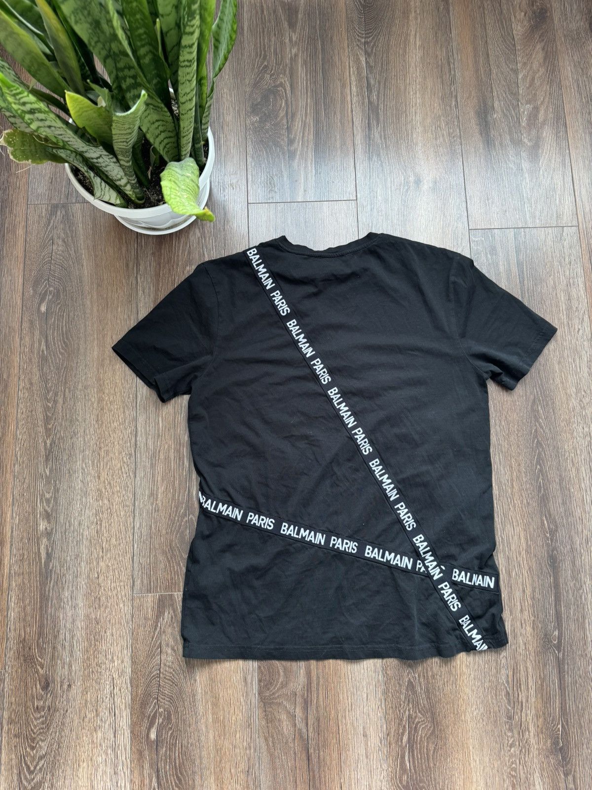 Balmain Balmain Paris men’s Logo Tape Diagonal Striped T-Shirt Black Size US L / EU 52-54 / 3 - 7 Thumbnail