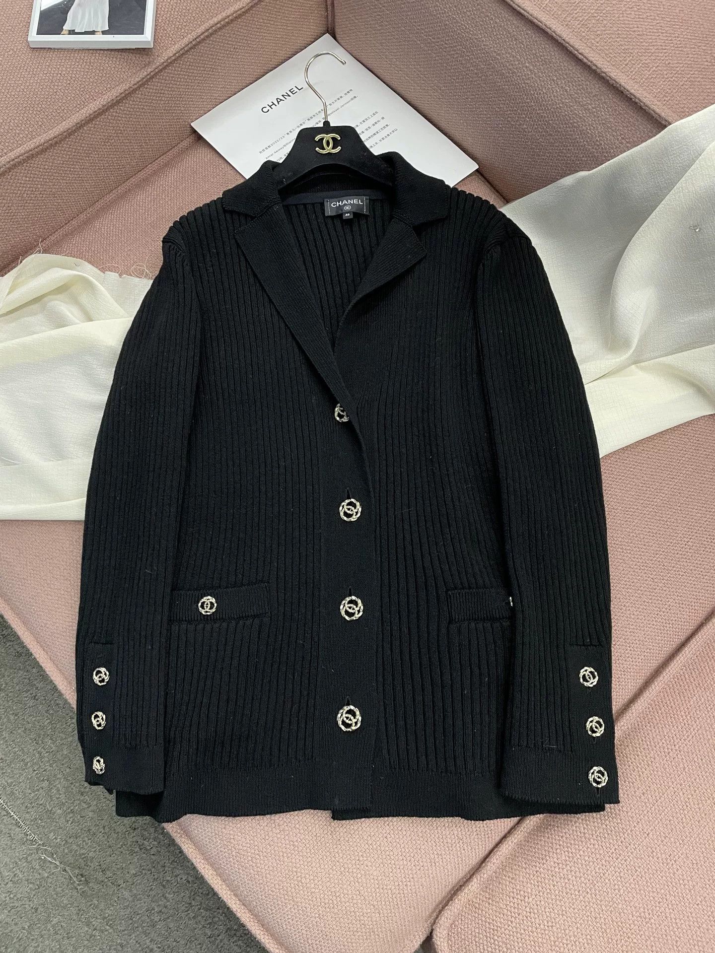 Chanel Black Gold Button Cardigan Coat