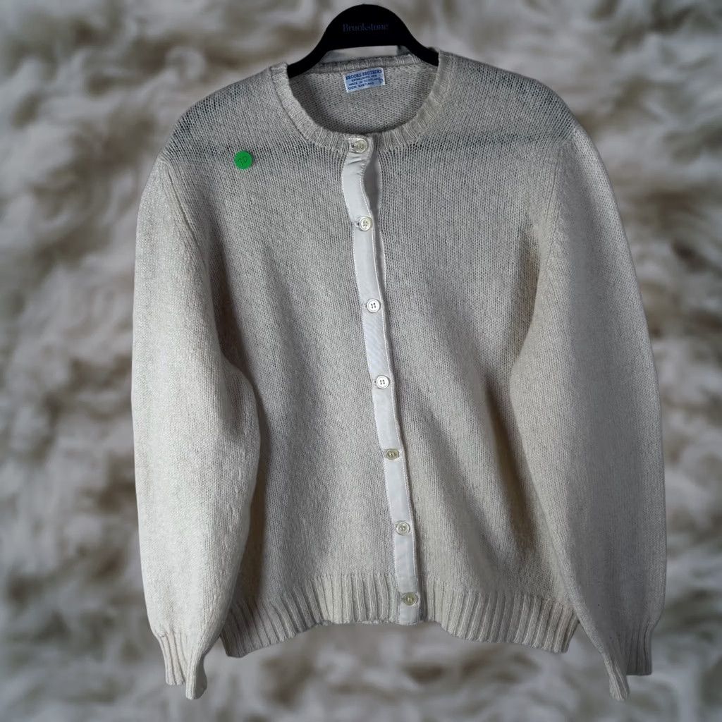 Brooks Brothers VINTAGE Brooks Brothers Cardigan Sweater Stone Ivory XL Wool Crew Neck Long Sleeve Button Front UK Made Women Regular Knit All Seasons Pattern Solid Size XL / US 12-14 / IT 48-50 - 1 Thumbnail
