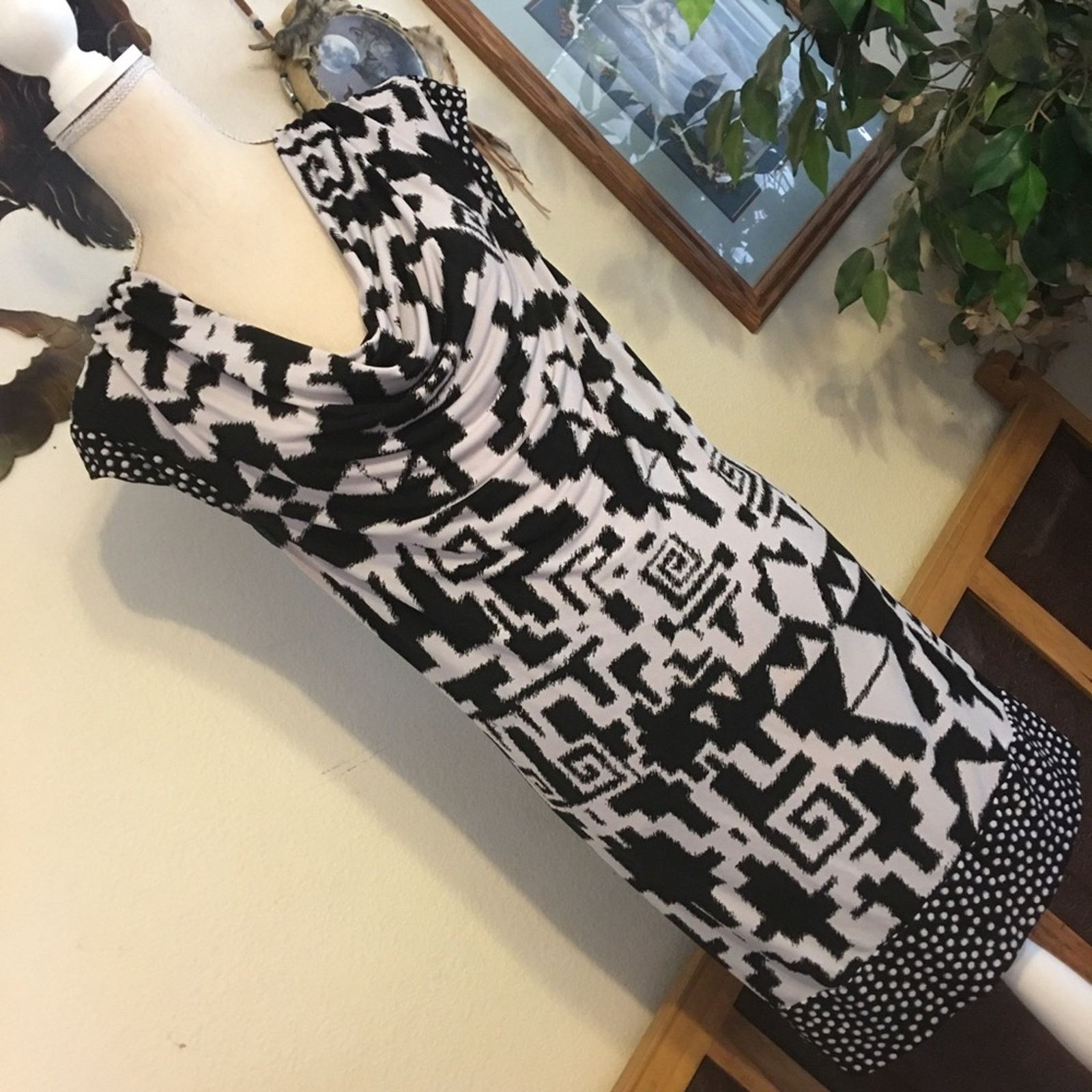 Alfani Alfani geometric print black/white tunic top dress Size XL / US 12-14 / IT 48-50 - 2 Thumbnail