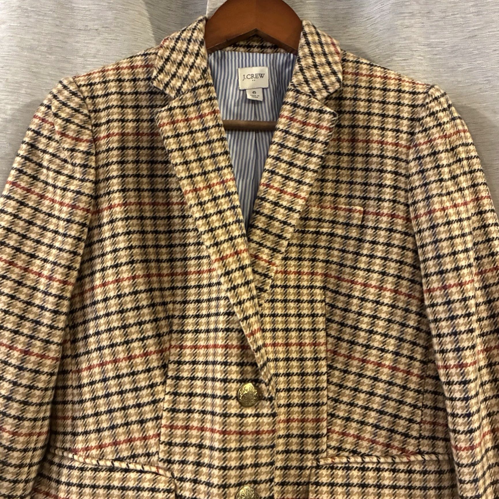 J.Crew J. Crew Blazer Women 6 Brown Wool Blend Schoolboy Preppy Herringbone Lined Button Long Sleeve Mid-Length Size M / US 6-8 / IT 42-44 - 3 Thumbnail
