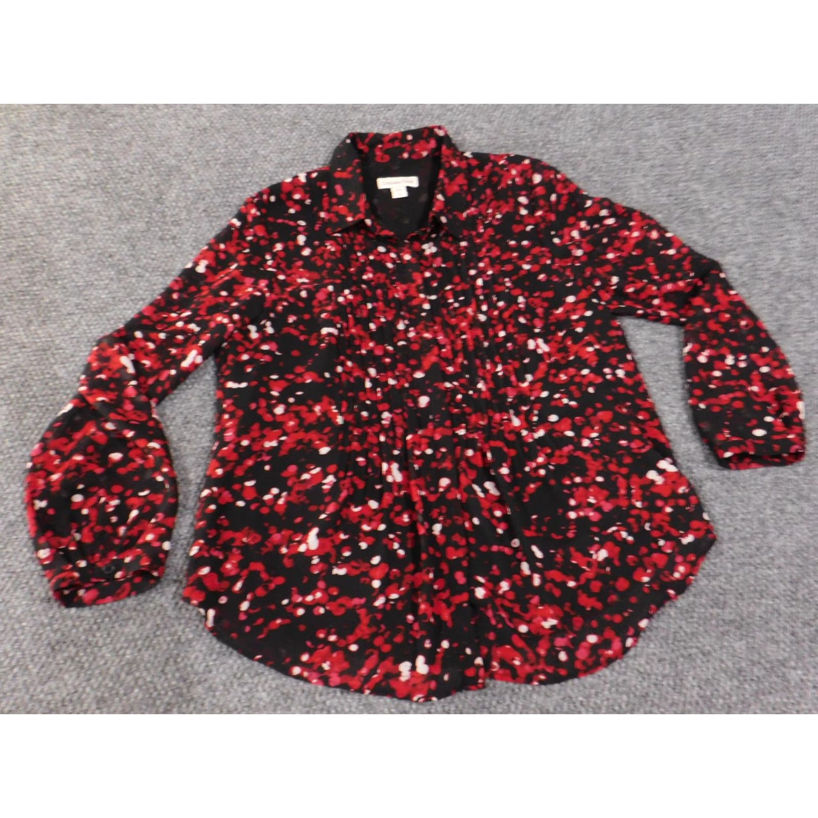 Coldwater Creek Coldwater Creek Shirt Womens Large Black Red Pintuck Button Front Long Sleeve Shirt Size L / US 10 / IT 46 - 3 Thumbnail