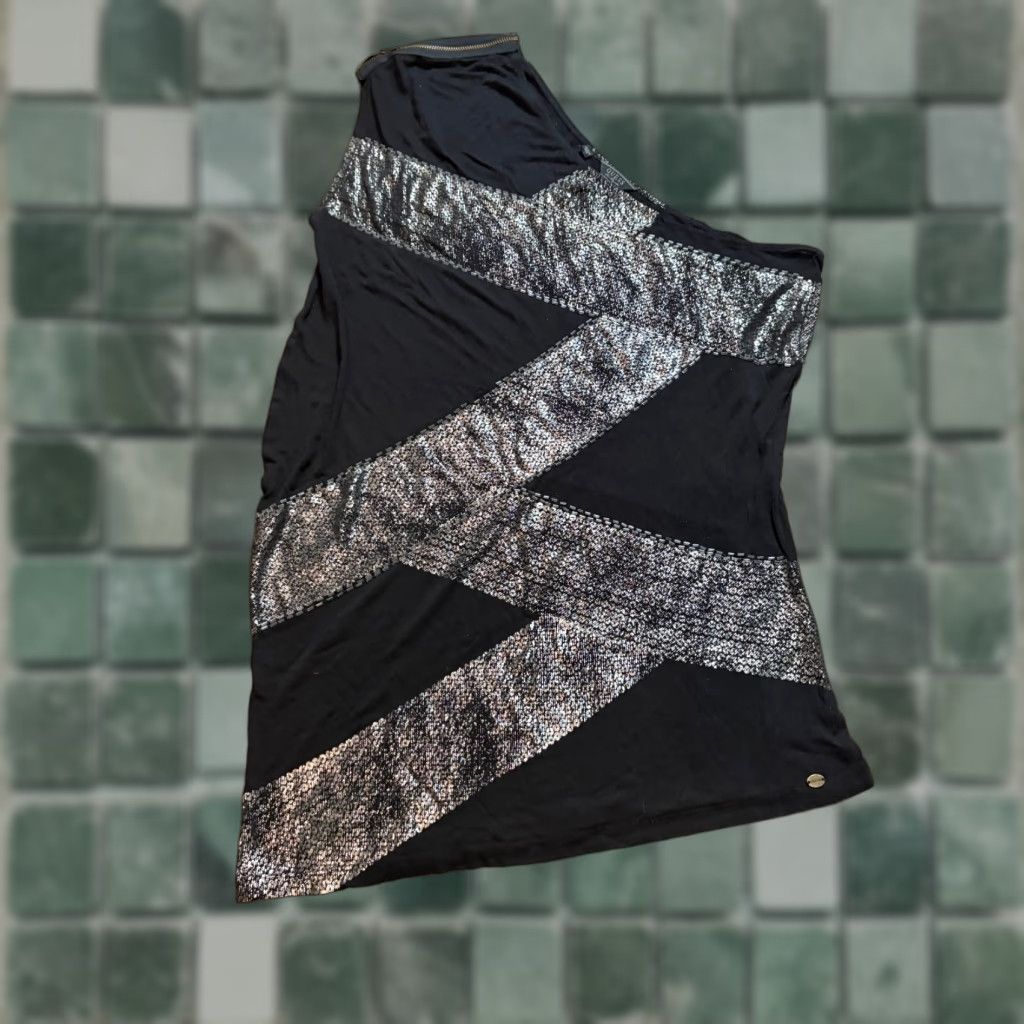 Guess Guess Top Womens Medium BLACK & Silver ONE SHOULDER Blouse Size M / US 6-8 / IT 42-44 - 1 Thumbnail