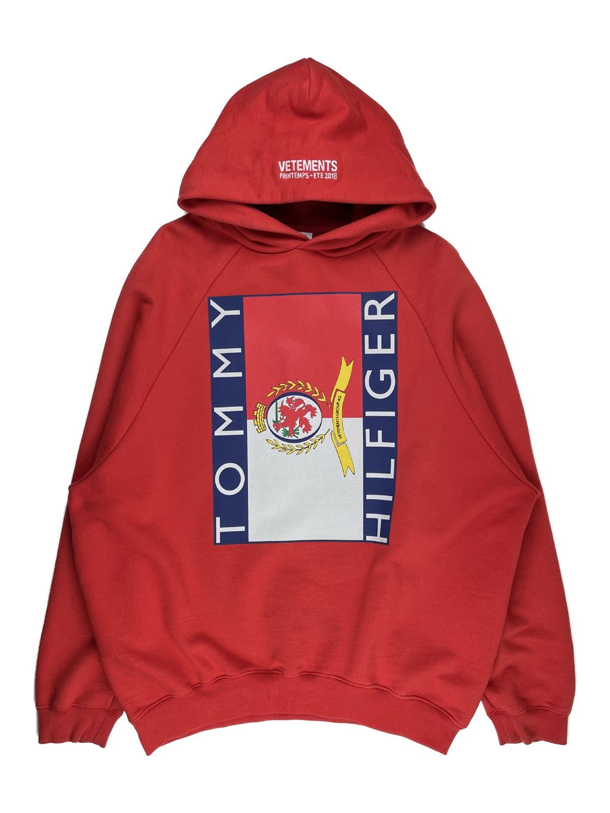 image of Ss18 Vetements Oversized Tommy Hilfiger Logo Hoodie Red, Men's (Size Medium)
