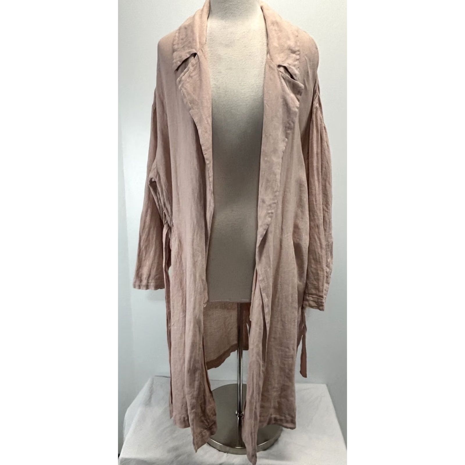 Zara Zara Linen Duster Coat Jacket Women’s L Dusty Pink Belted Lagenlook Minimalist Size L / US 10 / IT 46 - 2 Thumbnail