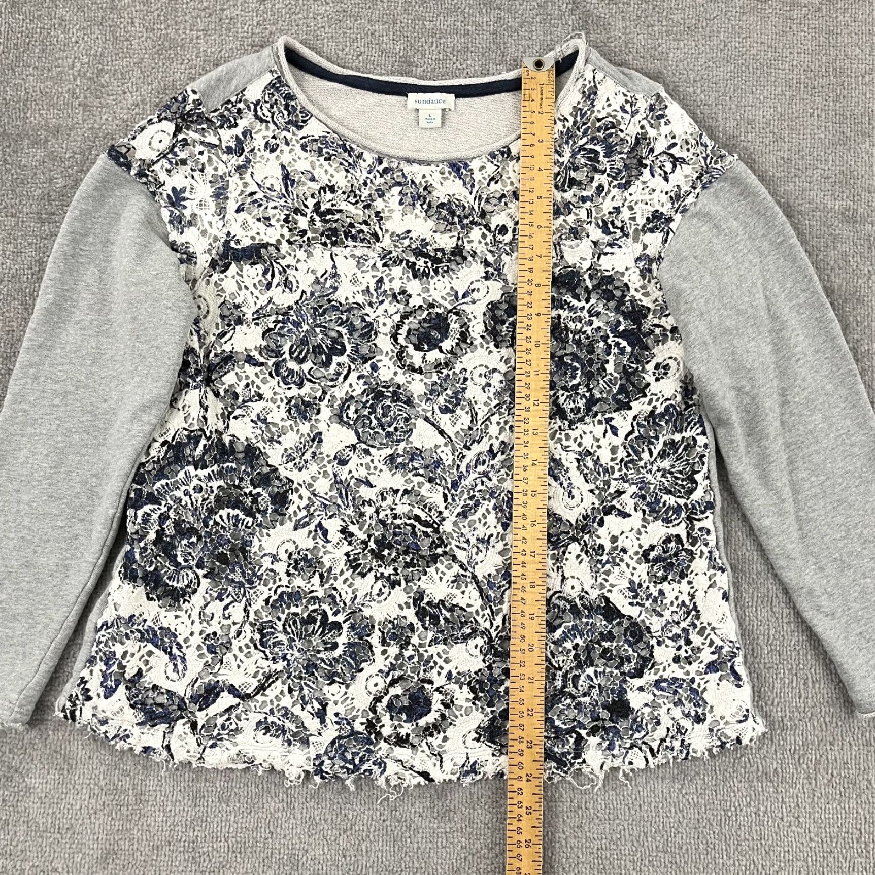 Vintage Sundance Shirt Womens Large Gray Floral Lace Pullover French Terry Size L / US 10 / IT 46 - 3 Thumbnail