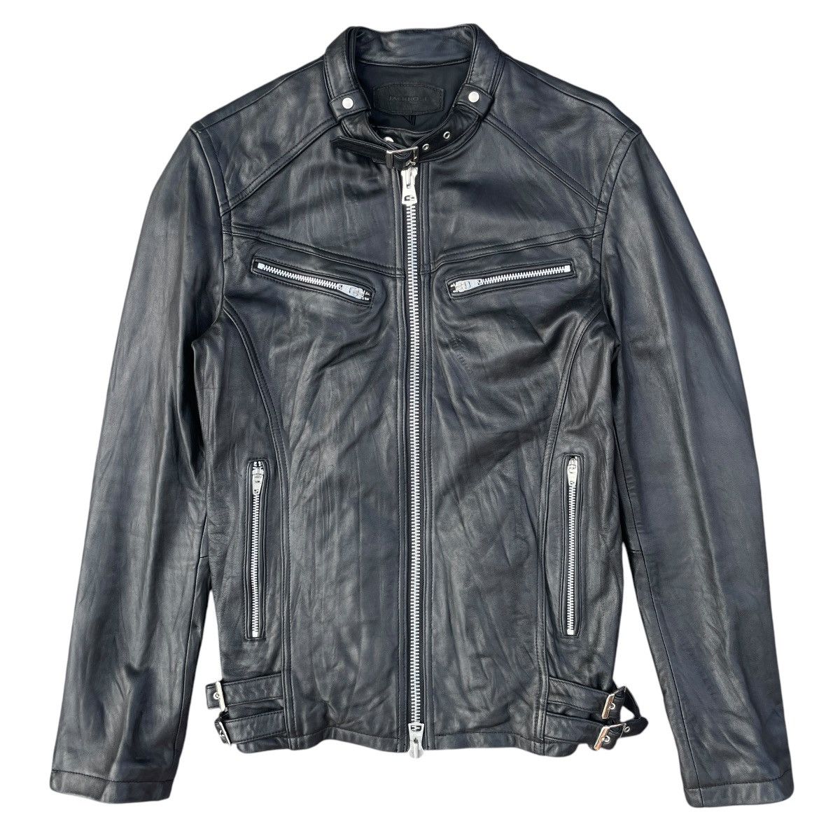 JACKROSE Jack Rose - Black Moto Rider Sheepskin Leather Jacket Size US S / EU 44-46 / 1 - 1 Thumbnail