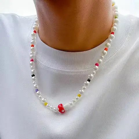 Jewelry Pearl Colorful Glass Rice Bead Choker Necklace For Size ONE SIZE - 4 Thumbnail